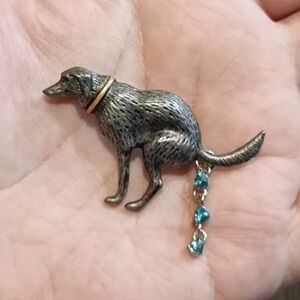 Pooping Dog Crystal Brooch